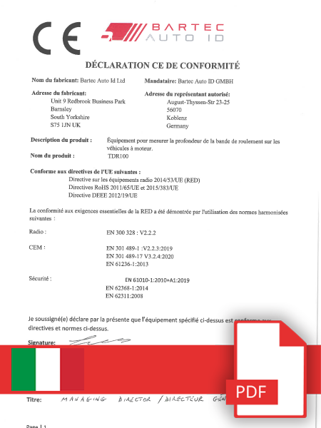 Declaration of Conformity TDR100 - CE - Italian
