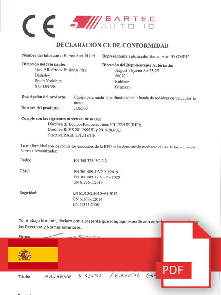 Declaration of Conformity TDR100 - CE - Spanish