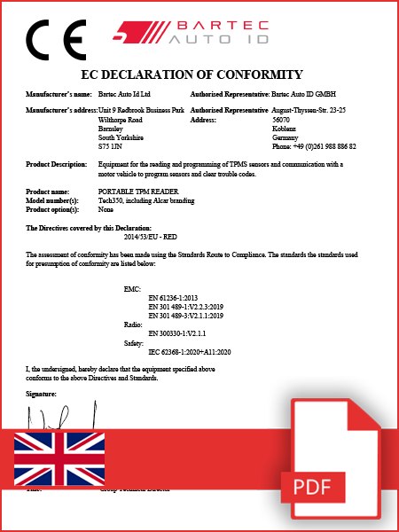 Declaration of Conformity TECH350 - CE - English