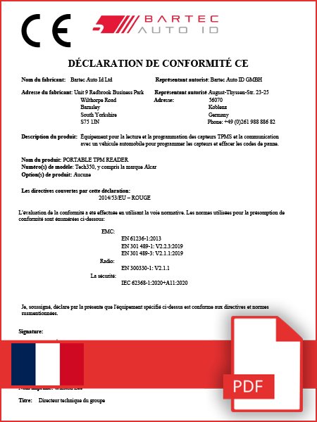 Declaration of Conformity TECH350 - CE - French