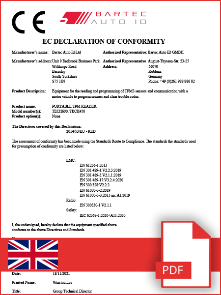 Declaration of Conformity TECH600 & TECH450 - CE - English