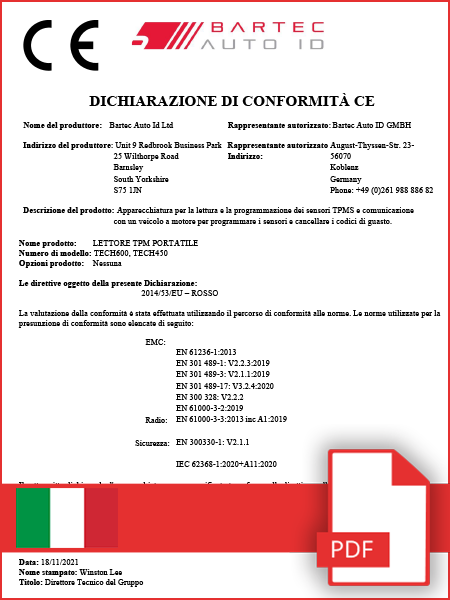Declaration of Conformity TECH600 & TECH450 - CE - Italian