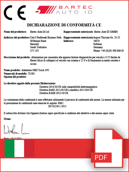 Declaration of Conformity Truck Adapter - CE - Italian