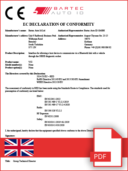 Declaration of Conformity VCI - CE - English