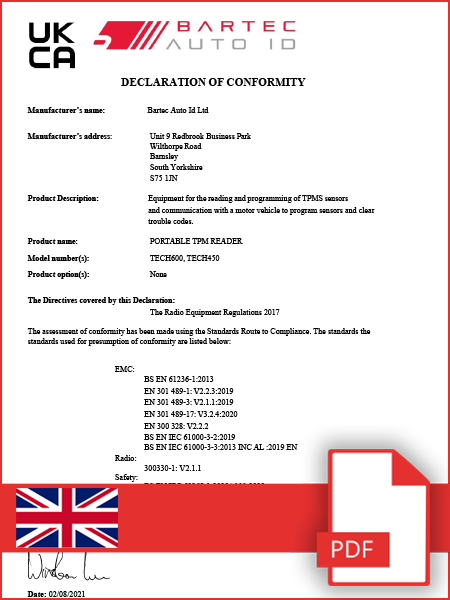 Declaration of Conformity TECH600 & TECH450 - UKCA - English