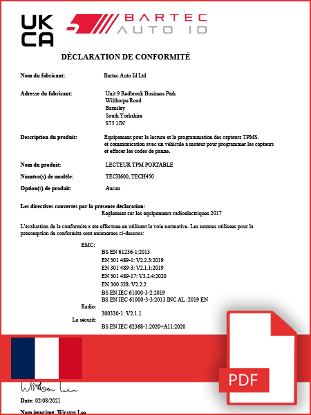 Declaration of Conformity TECH600 & TECH450 - UKCA - French
