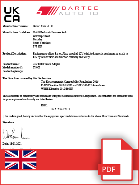 Declaration of Conformity Truck Adapter - UKCA - English