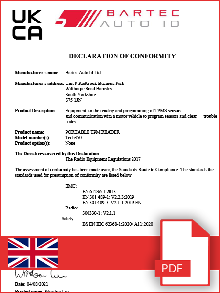 Declaration of Conformity TECH350 - UKCA - English