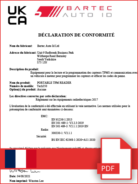 Declaration of Conformity TECH350 - UKCA - French