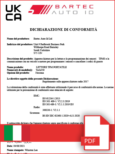 Declaration of Conformity TECH350 - UKCA - Italian