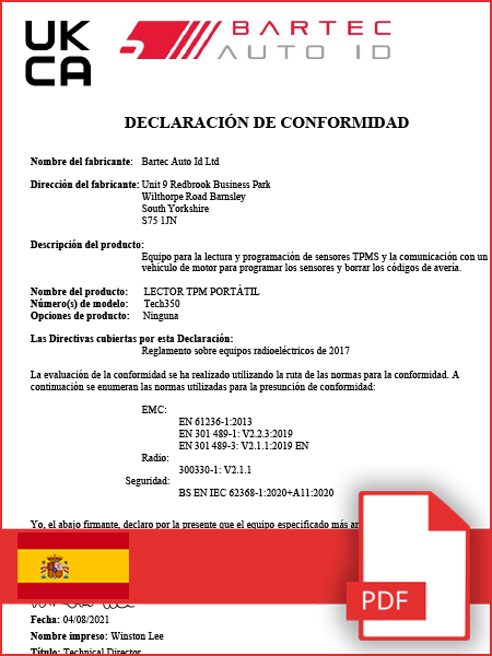 Declaration of Conformity TECH350 - UKCA - Spanish